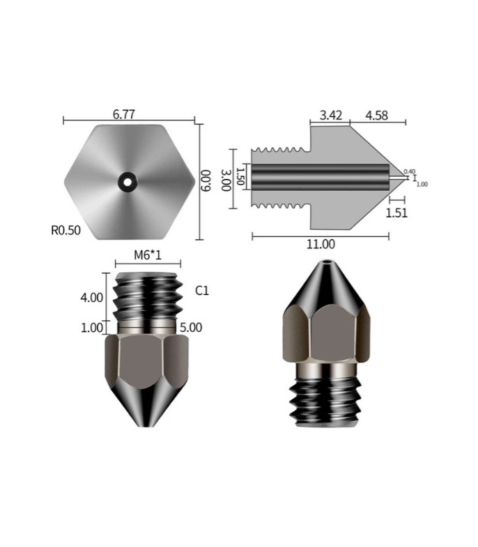 0.5mm Sertleştirilmiş Çelik MK8 Nozzle - Ender 3/CR10 Uyumlu