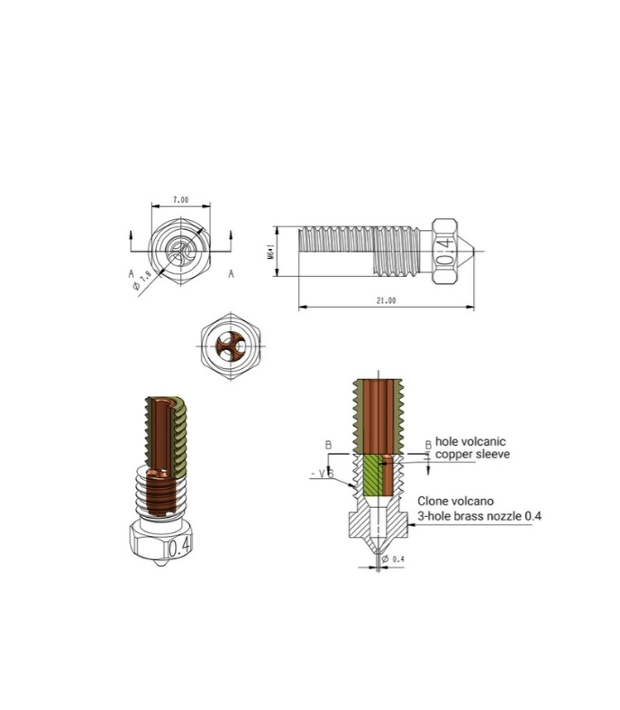 0.6mm Volcano CHT Pirinç Nozzle - High Flow