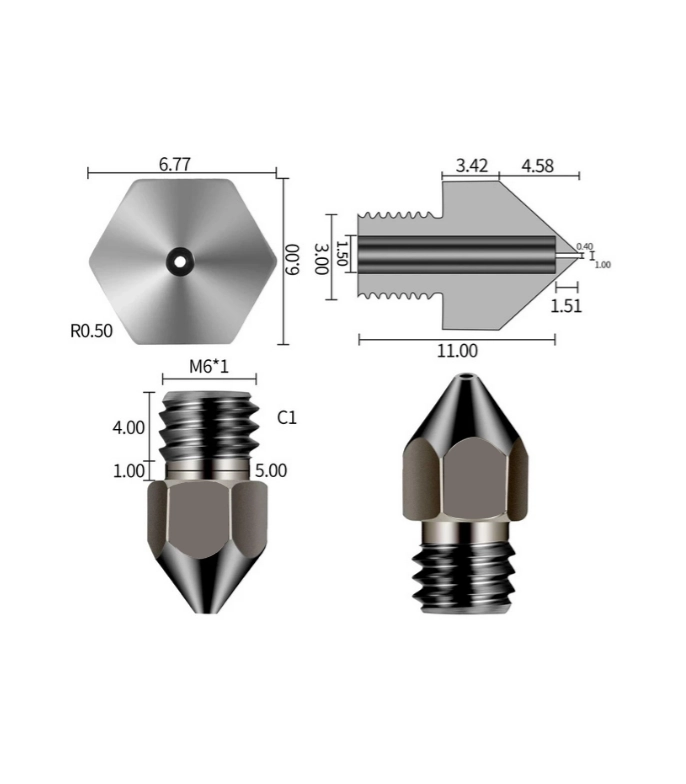 1.0 mm Sertleştirilmiş Çelik MK8 Nozzle - Ender 3/CR10 Uyumlu